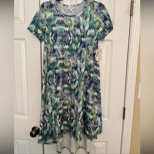 Lularoe NWT Pretty Watercolor Rose Chevron Pattern Hi-Low Dress